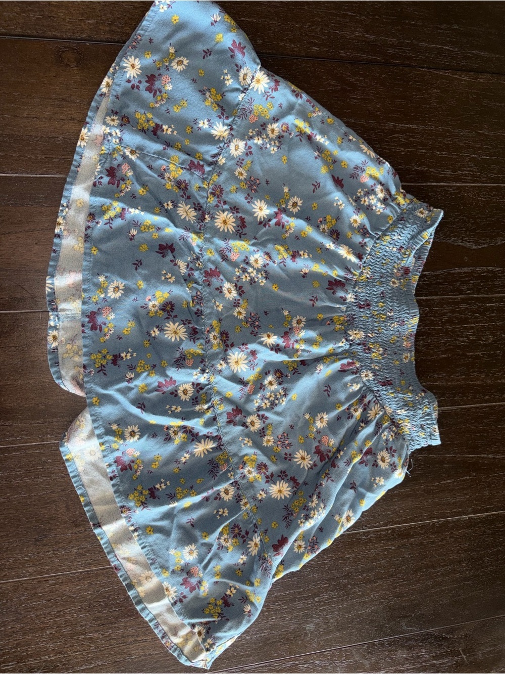 SO Blue Floral Smocked Waist Circle Skirt